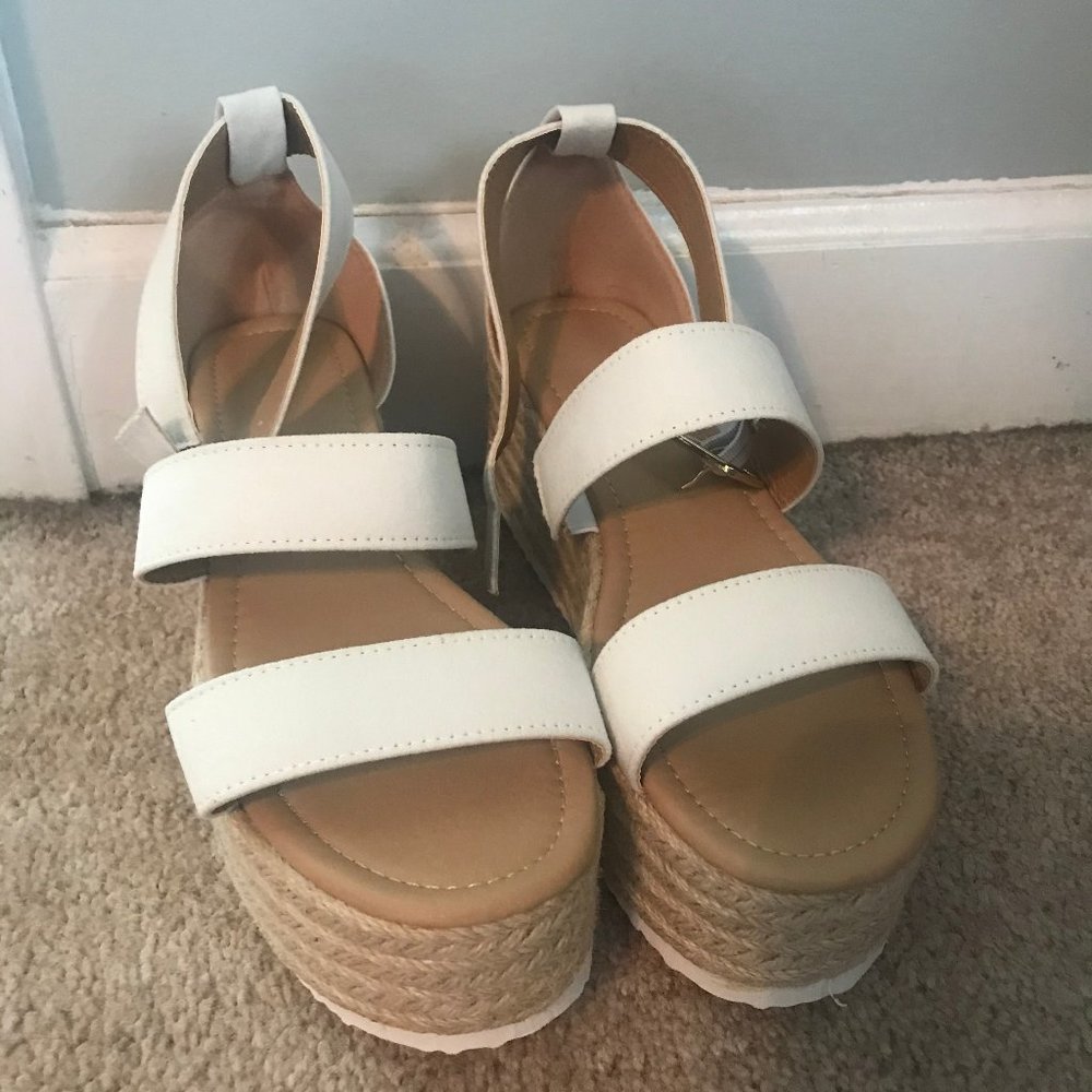 White platform espadrille style sandals